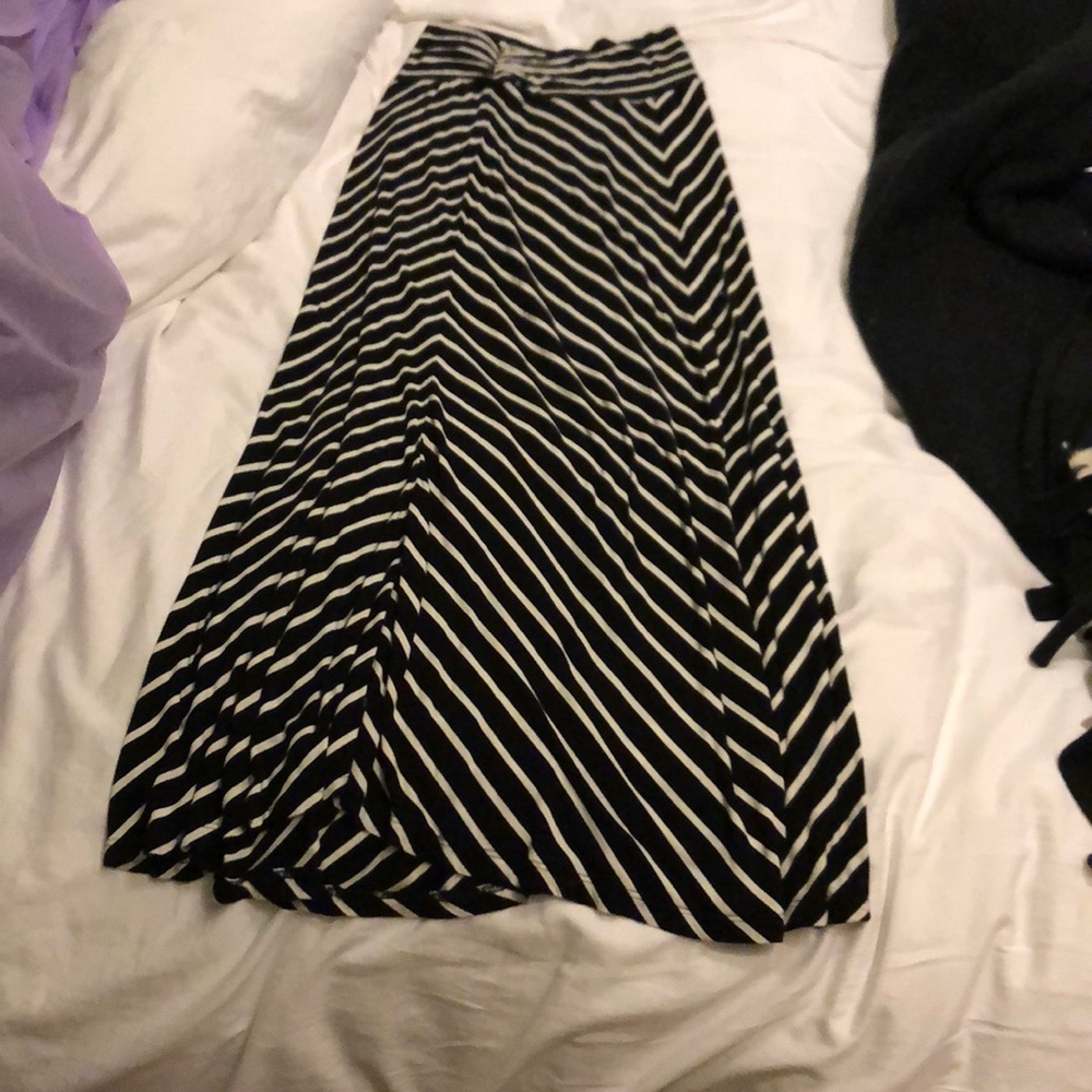 Black and white striped long maxi skirt!